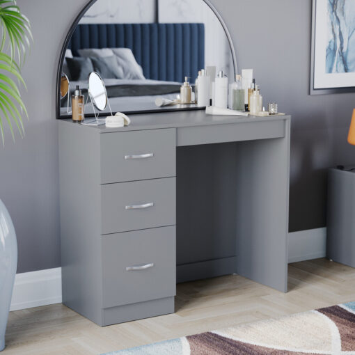 (Grey) Riano 3 Drawer Dressing Table Makeup Computer Desk
