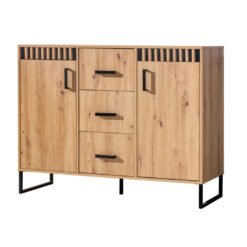 "Melle 5" chest of drawers, 1 decorative strip -MDF slats -Artisan oak/Black matt, 1 decorative strip -Black matt, Artisan oak/Black matt color