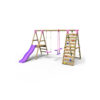 (Obsidian, Pink) Rebo Wooden Swing Set with Deck and Slide plus Up and Over Climbing Wall