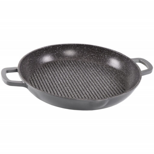 Stoneline 28cm grease -free grill pan, 4.6cm high, cast aluminum, with cotton protectors - EIGER