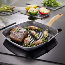 Stoneline 28cm square grill pan, 4cm high, cast aluminum, with 2 spouts, wood look