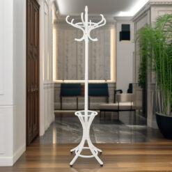 White Wooden Coat Stand With 12 Hooks, Freestanding Coat Rack Hat Stand Entryway Hallway Furniture