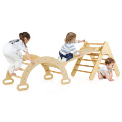 3-In-1 Kids Climbing Triangle Set Wooden Triangle Climber Set
