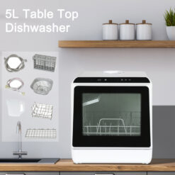 (Black) 5L Mini Dishwasher 6-Program TableTop Dish Cleaner