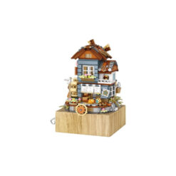 Mini City Windmill House Music Box Building Blocks Friends Classical Farmland Architecture Figures Bricks Toys