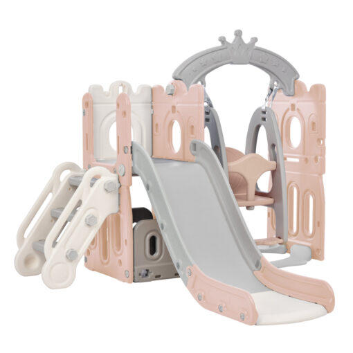 (Pink) 5 in 1 Kids Slide & Climbing Toys with Storage