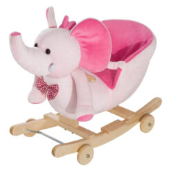 (Pink) Homcom Ride on Rocking Toy 2 in 1 Plush Elephant
