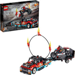 Sinoeem LEGO Technic Stunt Show Truck & Bike 42106 Vehicle Building Set Includes Toy Stunt Motorcycle, Toy Truck and Trailer, New 2020 (610 Pieces)