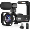 Video Camera 4K Camcorder 48MP Video Camera with Microphone 16 Digital Zoom YouTube Camera 3'' Touch Screen and Remote Control Grey