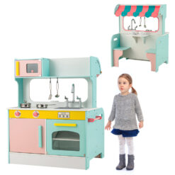 2-in-1 Kids Pretend Play Kitchen & Restaurant Double-sided Cooking Toy