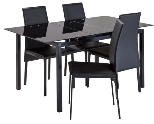 Argos Home Lido Glass Extending Table & 4 Black Chairs