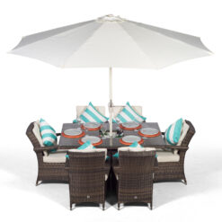 Arizona 150cm Rectangle 6 Seater Rattan Dining Set with Drinks Cooler - Brown