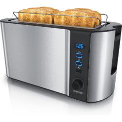 (B: Silver) 4 slice long slot toaster - double wall housing - with warming rack - 6 browning settings - auto bread centring