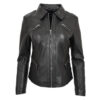 (Black, 18) Ladies Soft Leather Jacket Fitted Collared Zip Fasten Biker Style Leah Black