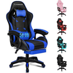(Black & Blue) ELFORDSON Gaming Office Chair Racing Massage Computer Footrest