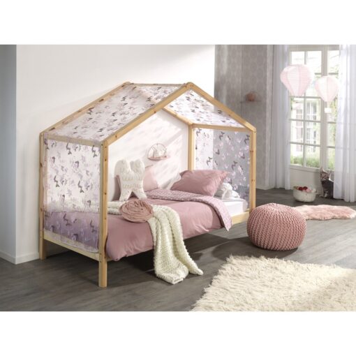 Dallas Natural European Single House Bed with Fabric Canopy