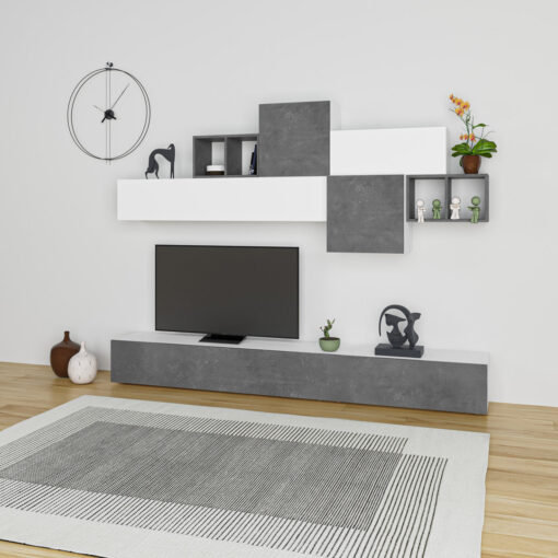 Leavon TV UNIT - WHITE - RETRO GREY