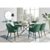 Lenworth Chrome and Glass Rectangular Dining Table Set with 6 Luxury Modern Velvet Chairs