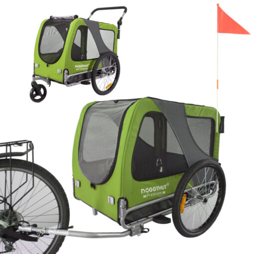 ( Lime Green/Black) Doggyhut Large Bike Dog Trailer & Stroller Pet Trailer 2 in 1