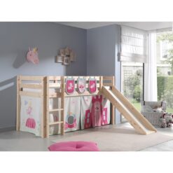 Pino mid sleeper Bed with Slide, Curtain and Pockets, 90 x 200cm