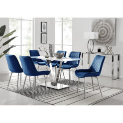 Ransart Modern Luxury Glass & Metal Dining Table Set With 6 Luxury Velvet Dining Chairs
