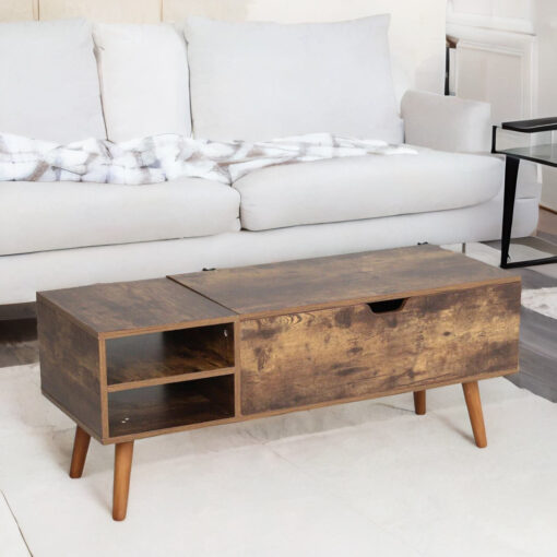 Rustic Wooden Coffee Table with Storage Drawer and Compartment Living Room Furniture