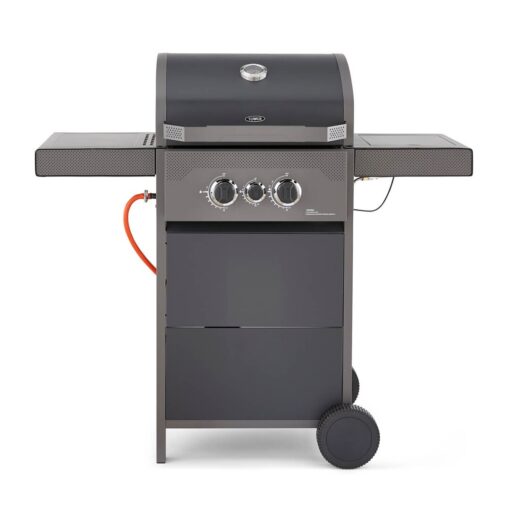 Tower T978500 Stealth 2000 Two Burner Porcelain Enamel Gas BBQ with additional side burner, Precision Thermometer, Cabinets and Rust Proof Design, Bla