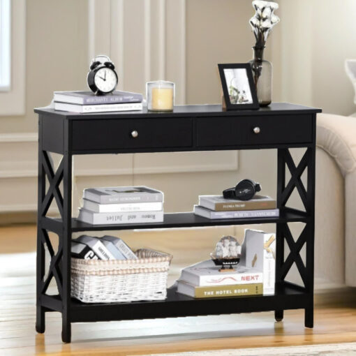 100Cm 3 Tier Console Table with Storage Shelves and Drawers, Entryway Furniture