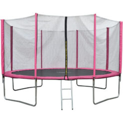 (10ft, Pink) EVRE Outdoor Trampoline with Zip Enclosure Net Padded Spring Cover and Ladder