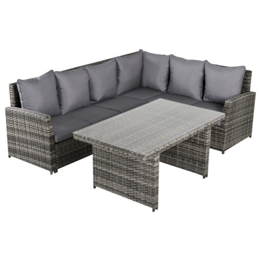 3pc Outsunny All Weather Dining Set | Garden Sofa & Table Set