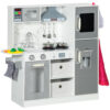 AIYAPLAY Toy Kitchen Playset w/ Lights, Sounds, Apron, Chef Hat - White