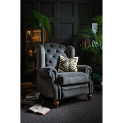 Aife Wing Chair with Pewter Velvet Fabric, Grey Oak Feet & Pewter Studs