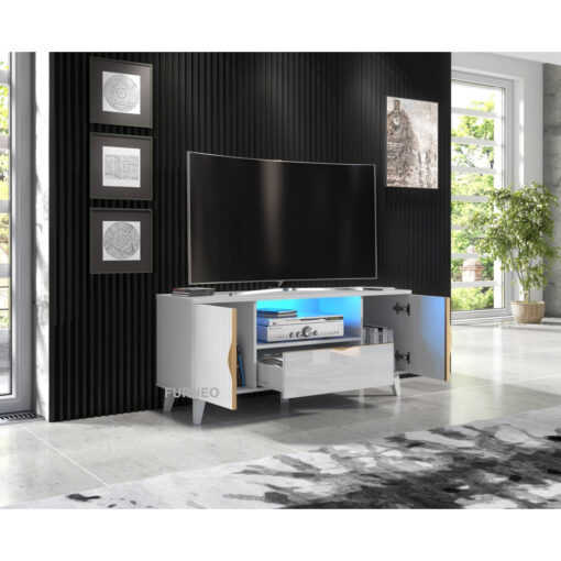 Azzurro08 White TV Stand for TVs up to 55in with Blue LED Lights