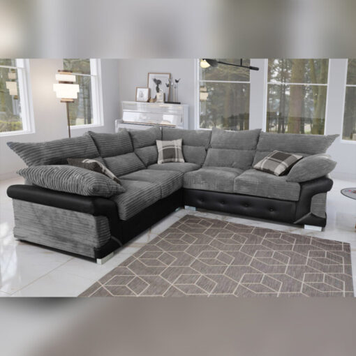 (Black/Grey) Maryland Fabric/Faux Leather Corner Sofa