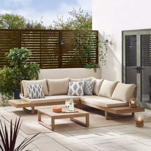 Brisca Solid Wood 6 Seater Sofa Set with Coffee Table - Outdoor Patio Lounge for Modern Garden