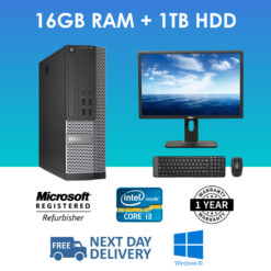 Desktop PC Intel Dual Core with 16GB Memory 1TB HDD Installed With windows 10. Comes with 1 x 17 Monitors Keyboard & Mouse