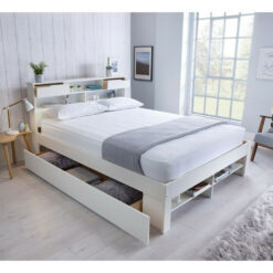 (Double, Orthopaedic Mattress) Fabulous Wooden White 1 Draw Bookcase Storage Bed and Mattress