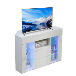 Dripex Corner TV Stand with RGB Lights, 100CM,White Fits 32-50 inch TV