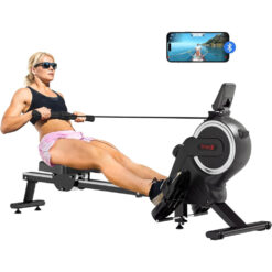 Dripex Magnetic Rowing Machine with Aluminum Slide Rail,16 Levels of Adjustable Resistance,Max Weight Capacity 265 Lbs for Home Gym, LCD App/Monitor