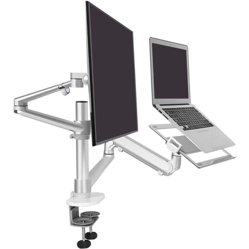 Dual Arm Laptop And Monitor Stand - Single Height Adjustable Gas Spring Laptop Arm And Single Arm Stand/Holder Swivel Monitor Desk Mount Fits 17 To 27