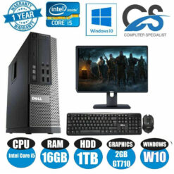 Fast Gaming Dell Bundle Tower Pc Full Set Computer System Core I5 16Gb 1Tb 2Gb Gt710