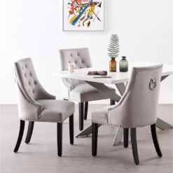 Graciela Dining Set includes a White Dining Table with 6 Velvet Upholstered Dining Chairs