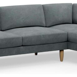 Hutch Slim Velvet Block Arm 5 Seater Corner Sofa- Slate Grey