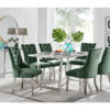 Kylooe Modern Marble And Silver Dining Table Set With 6 Luxury Button Velvet Dining Chairs