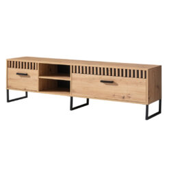 "Melle 7" TV stand, 1 decorative strip-MDF slats-Artisan oak/Black matt, 1 decorative strip-Black matt, Artisan oak/Black matt color