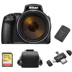 NIKON P1000 Black + 64GB SD card + Bag + EN-EL20A Battery +Card Reader