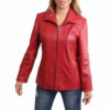 (Red, 22) Womens Classic Semi Fitted Biker Real Leather Jacket Nicole Red