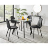 Scandinavian Style Glass and Metal Leg Square Dining Table Set - 4 Modern Faux Leather Dining Chairs