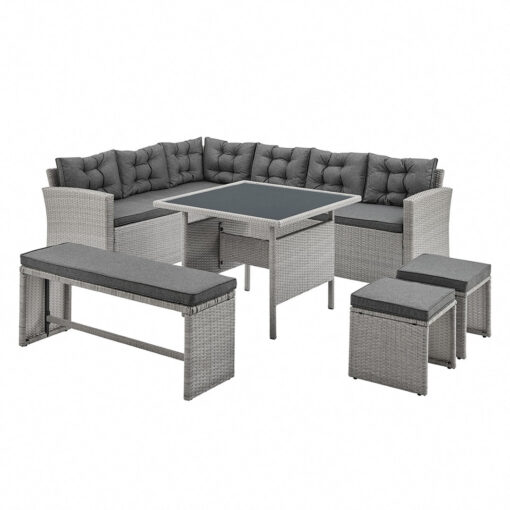 Two Tone Grey Rattan Dark Grey 6pcs Corner Garden Furniture