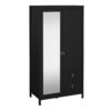 Wardrobe with 1 door + 1 mirror door + 2 drawers Matt Black Barcelona